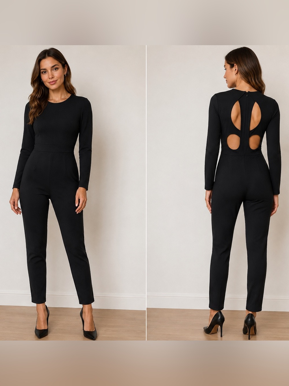 bebe Black Long-Sleeve Cutout Back Stretch Jumpsuit Sz XS